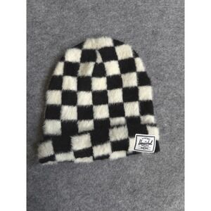 Herschel Beanie Unisex OS Black White Excellent Fuzzy Checkered Streetwear Hat
